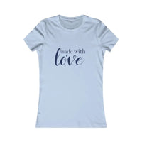Light blue women’s short-sleeve T-shirt with made with love navy script product image