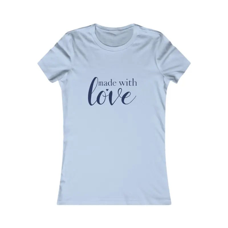 Light blue women’s short-sleeve T-shirt with made with love navy script product image