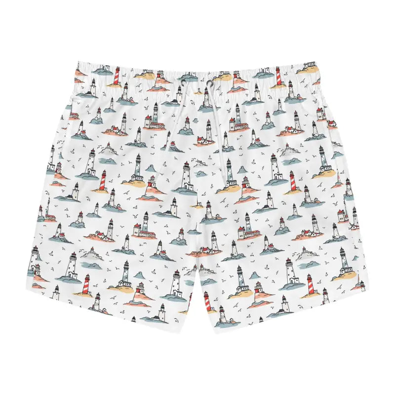 Lighthouse-patterned boxer shorts from Nautical Lighthouse Swim Trunks for summer adventures