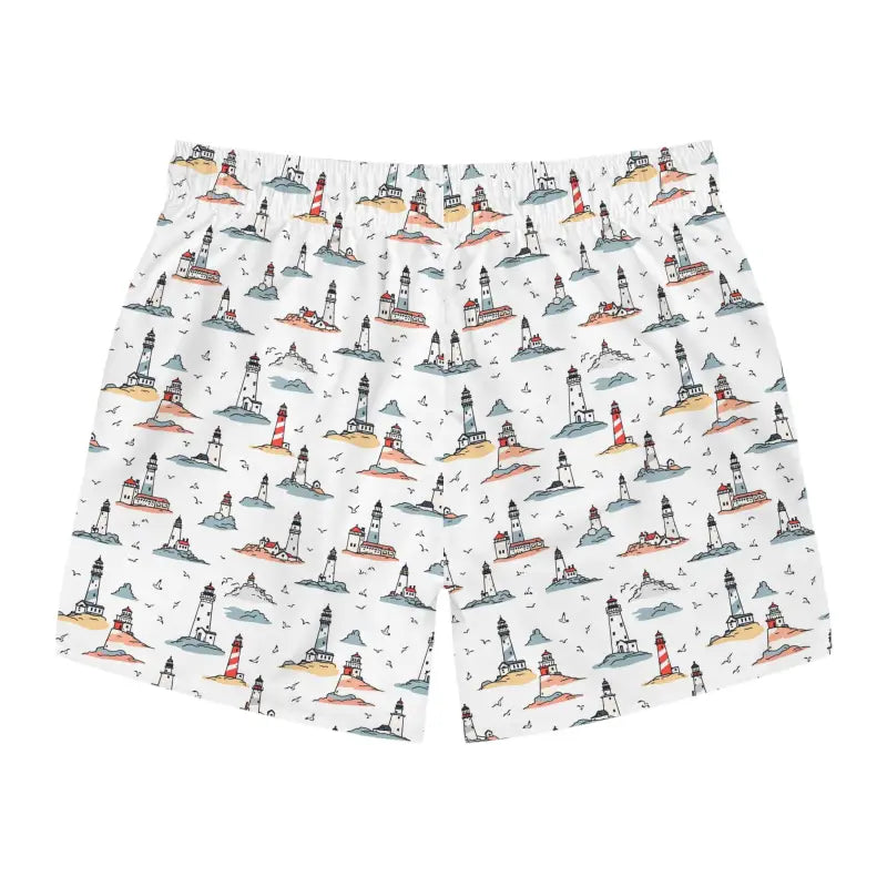 Lighthouse-patterned boxer shorts from Nautical Lighthouse Swim Trunks for summer adventures