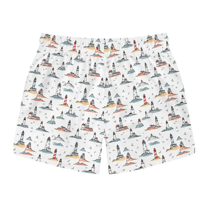 Lighthouse-patterned boxer shorts from Nautical Lighthouse Swim Trunks for summer adventures
