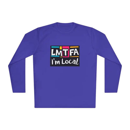 Purple long-sleeved shirt from LMTFA I’m Local Long Sleeve Tee in Purple Blue and Gray