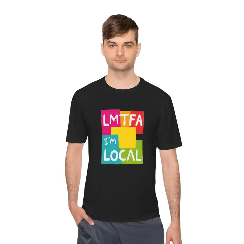 Black t-shirt featuring a vibrant graphic from the Local Community collection