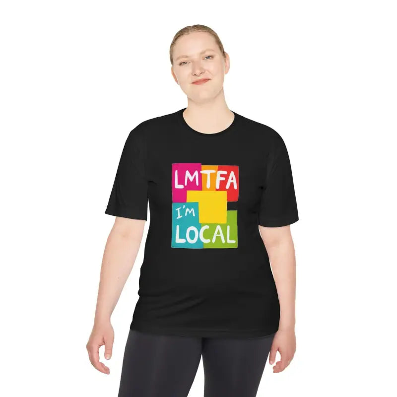 Black t-shirt featuring a vibrant graphic, part of the Local Community collection