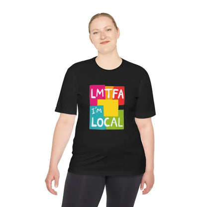 Black t-shirt featuring a vibrant graphic, part of the Local Community collection