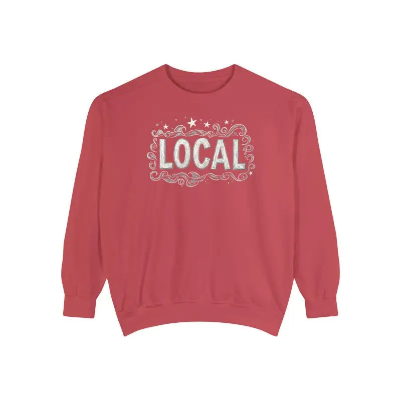Red sweatshirt featuring LOCAL graphic from Local Stars Unisex Sweatshirt collection