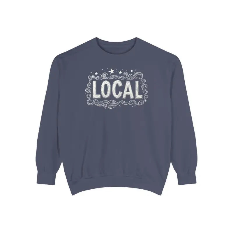 Blue sweatshirt featuring LOCAL design from Local Stars Unisex Sweatshirt collection