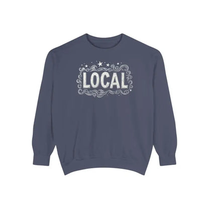 Blue sweatshirt featuring LOCAL design from Local Stars Unisex Sweatshirt collection