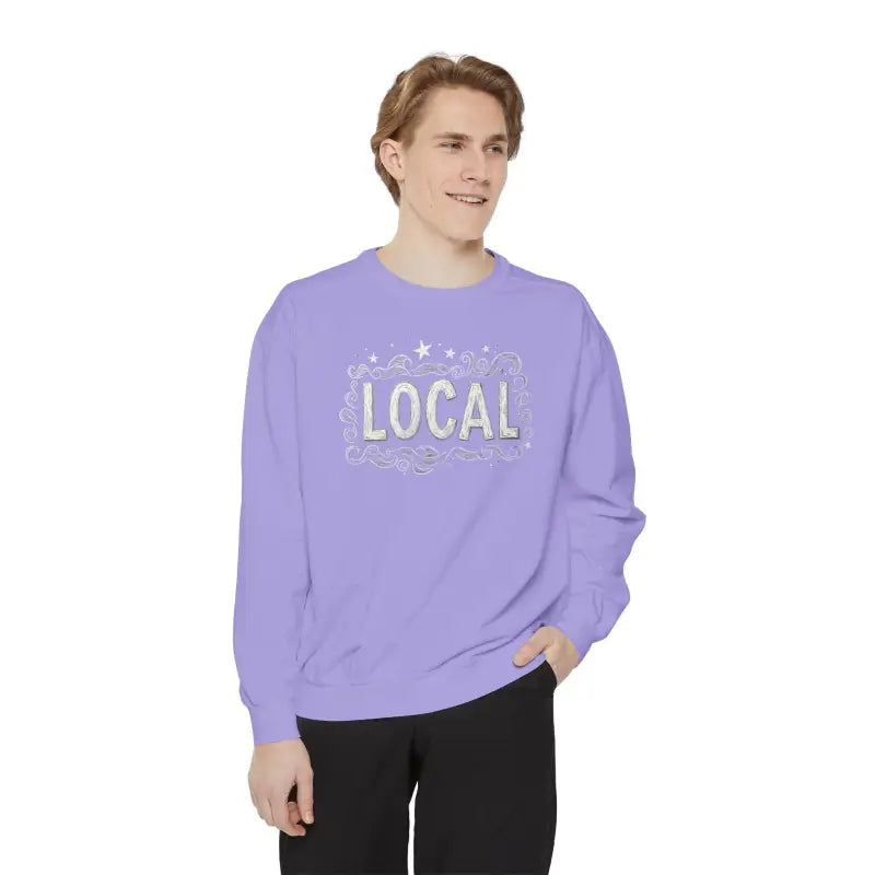 Lavender sweatshirt featuring LOCAL design, part of Local Stars Unisex Sweatshirt collection