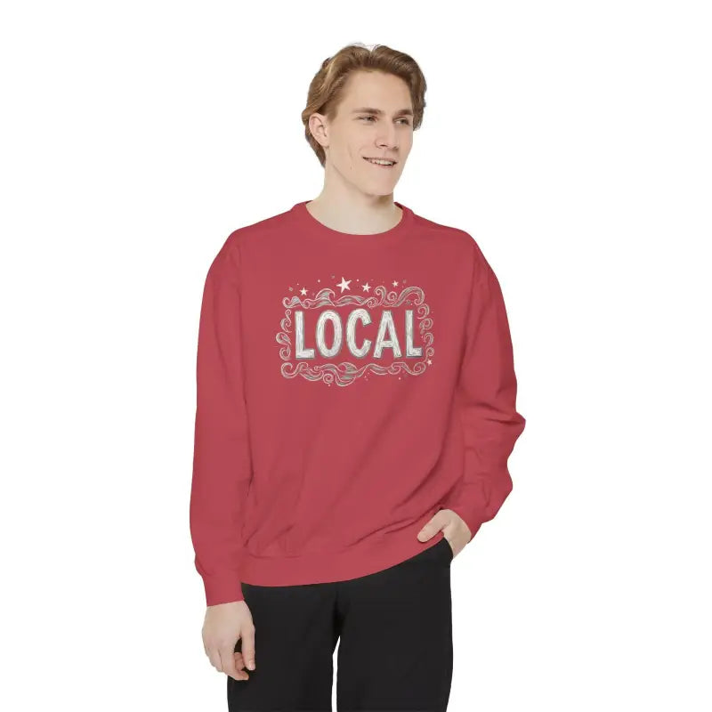 Red Local Stars Unisex Sweatshirt featuring bold LOCAL design for casual style