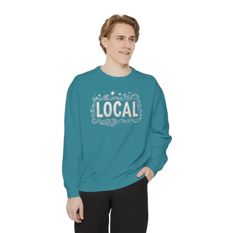 Teal sweatshirt from the Local Stars Unisex Sweatshirt collection displayed on white background