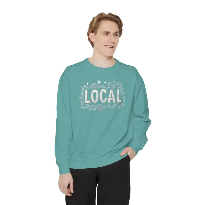 Teal Local Stars Unisex Sweatshirt featuring a stylish LOCAL design