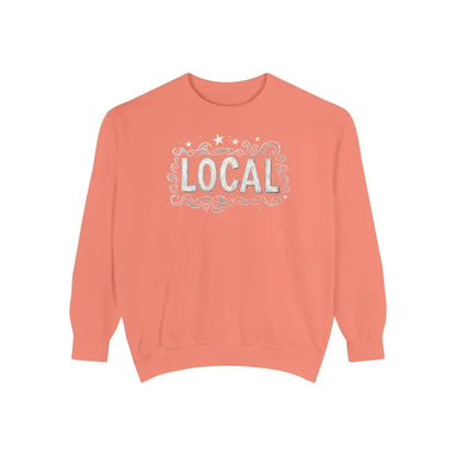 Salmon-colored Local Stars Unisex Sweatshirt featuring bold LOCAL graphic design