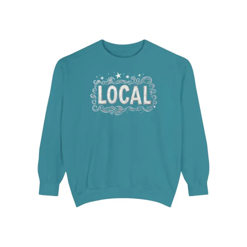 Teal Local Stars Unisex Sweatshirt featuring vibrant LOCAL design on the front
