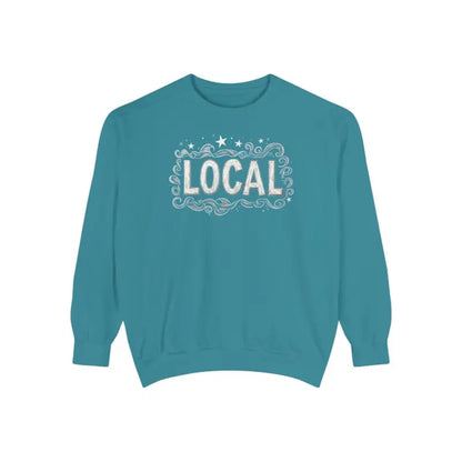 Teal Local Stars Unisex Sweatshirt featuring vibrant LOCAL design on the front