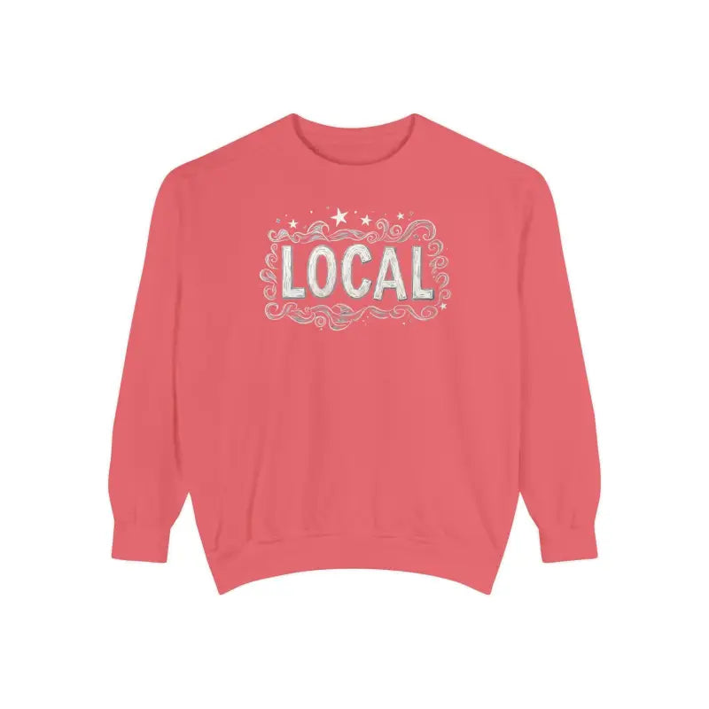 Salmon-colored Local Stars Unisex Sweatshirt featuring bold LOCAL graphic design