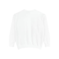 Plain white crewneck sweatshirt with lighthouse and seagulls graphic design