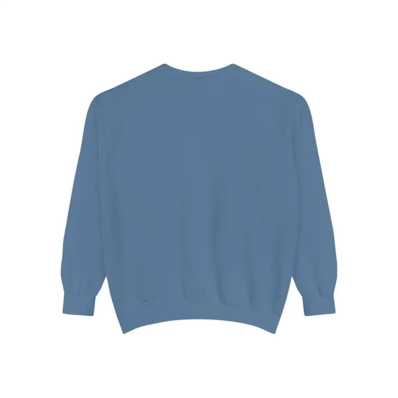 Plain blue crewneck sweatshirt with lighthouse and seagulls graphic design