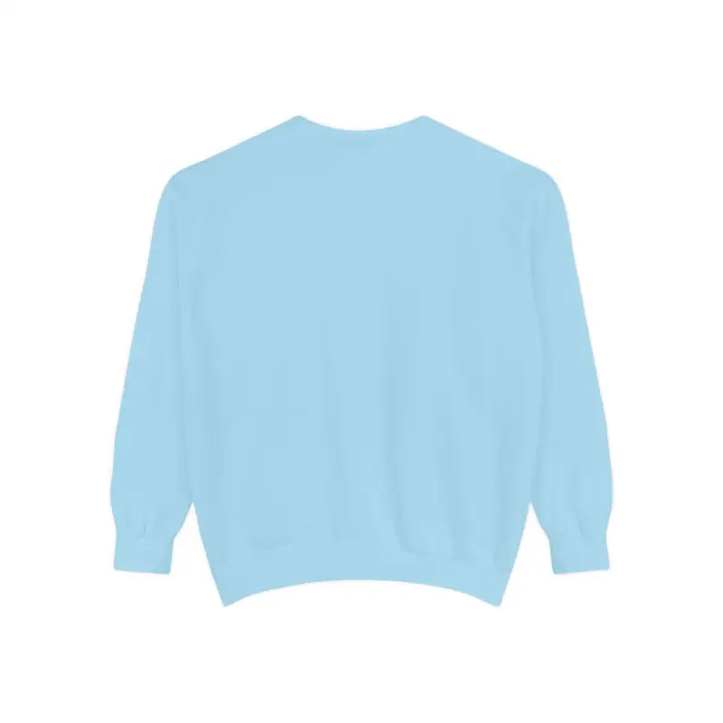 Light blue crewneck sweatshirt with lighthouse and seagulls graphic design