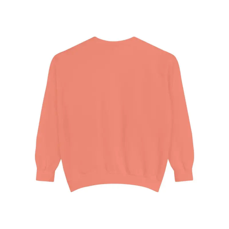 Plain coral-colored crewneck sweatshirt with lighthouse and seagulls graphic design