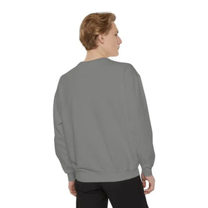 Gray crewneck sweatshirt worn by a man from the back, featuring Lighthouse and Seagulls graphic