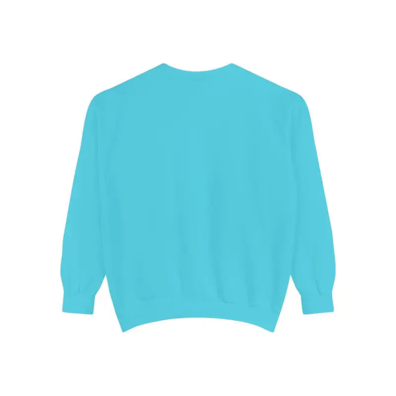 Plain light blue long-sleeved crewneck sweatshirt with lighthouse and seagulls graphic