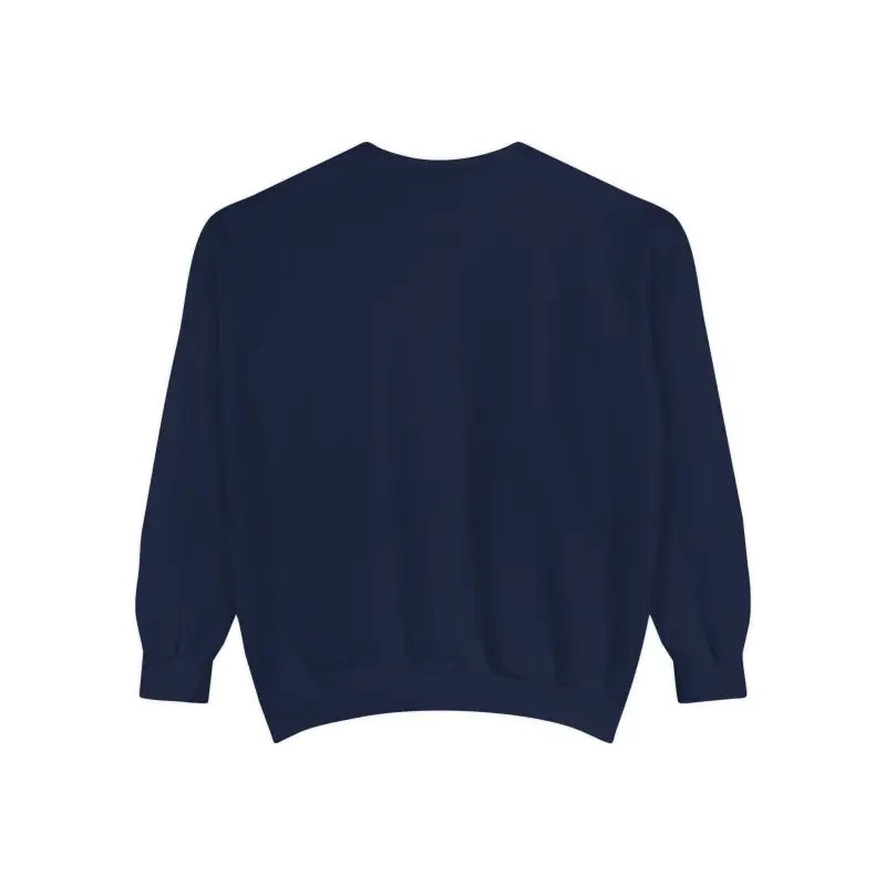 Dark blue long-sleeved crewneck sweatshirt with lighthouse and seagulls graphic design