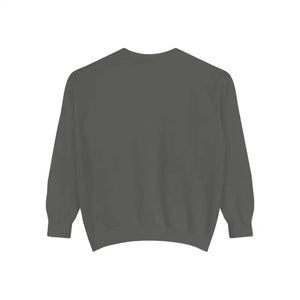 Dark gray crewneck sweatshirt with ribbed cuffs and hem for the Lighthouse and Seagulls graphic product