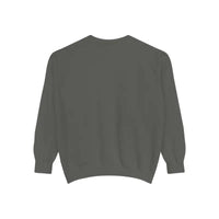 Dark gray crewneck sweatshirt with ribbed cuffs and hem for the Lighthouse and Seagulls graphic product
