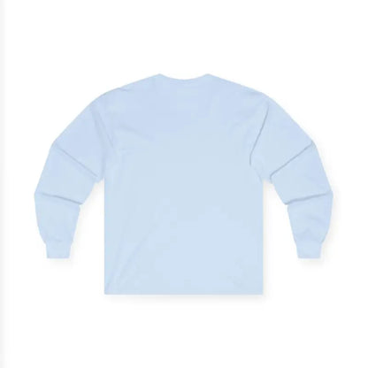 Light blue long-sleeved shirt designed for dog dads with paw print detail