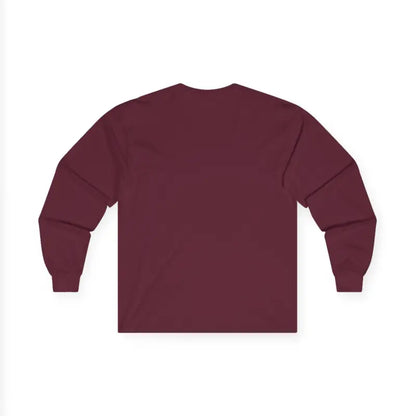 Maroon long-sleeved shirt featuring a Dog Dad paw print design for pet lovers