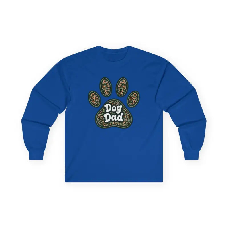 Blue long-sleeved shirt featuring a paw print for dog lovers and pet enthusiasts