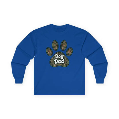 Blue long-sleeved shirt featuring a paw print for dog lovers and pet enthusiasts