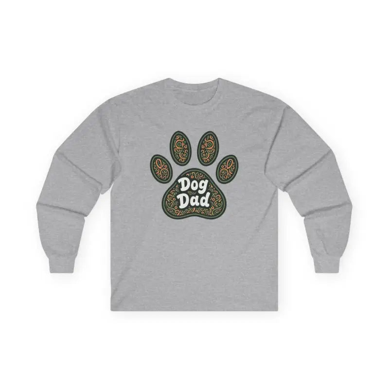 Gray long-sleeved shirt featuring a dog paw print for pet lovers and dog dads