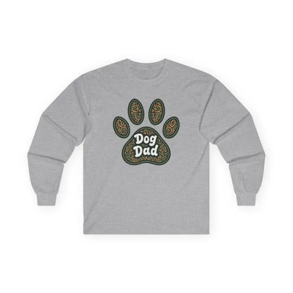 Gray long-sleeved shirt featuring a dog paw print for pet lovers and dog dads