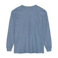 Plain blue long-sleeve crew neck T-shirt from Long Sleeve Mountain Sunrise and Ocean Graphic T Shirt collection