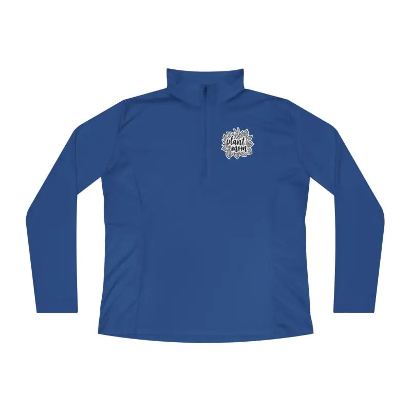 Blue long-sleeved pullover featured in Long Sleeve Plant Mom Quarter Zip Pullover