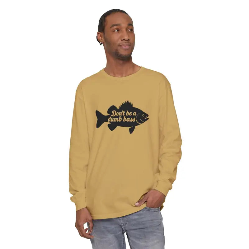 Long-sleeved shirt featuring a fish graphic from the Dont Be a Dumb Bass Design collection