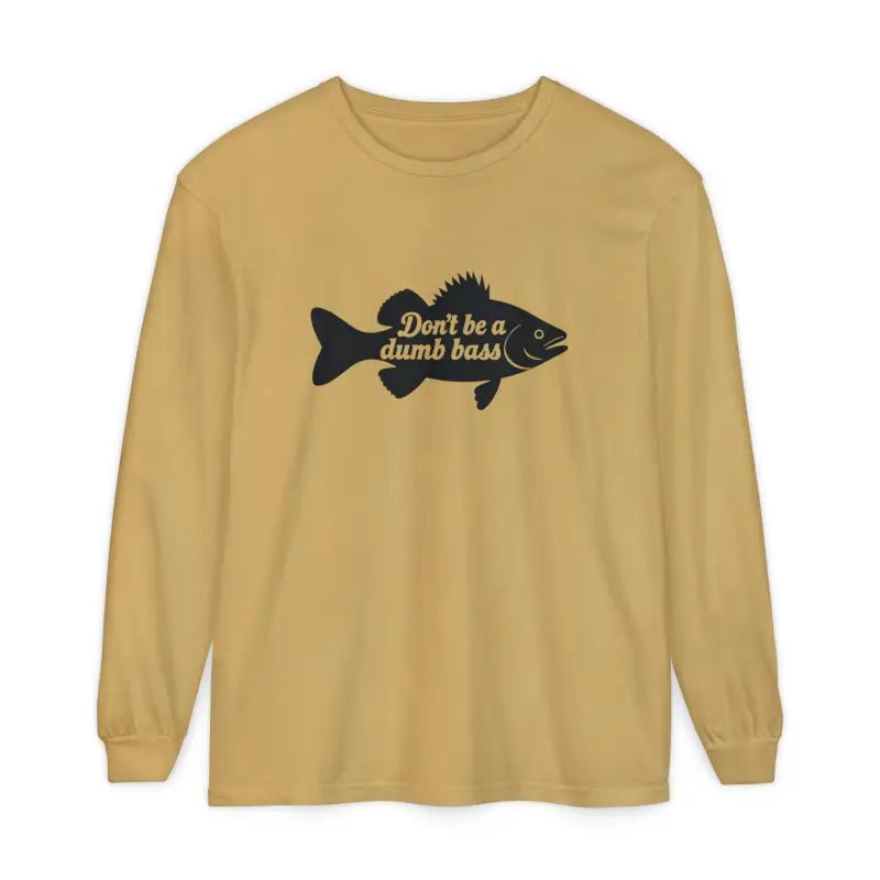Long-sleeved shirt featuring fish graphic from Don’t Be a Dumb Bass design