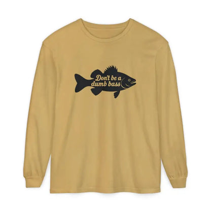 Long-sleeved shirt featuring fish graphic from Don’t Be a Dumb Bass design