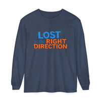 Navy blue long-sleeve T-shirt with LOST in the RIGHT DIRECTION text for the Long Sleeve T Shirt Lost in the Right Direction product