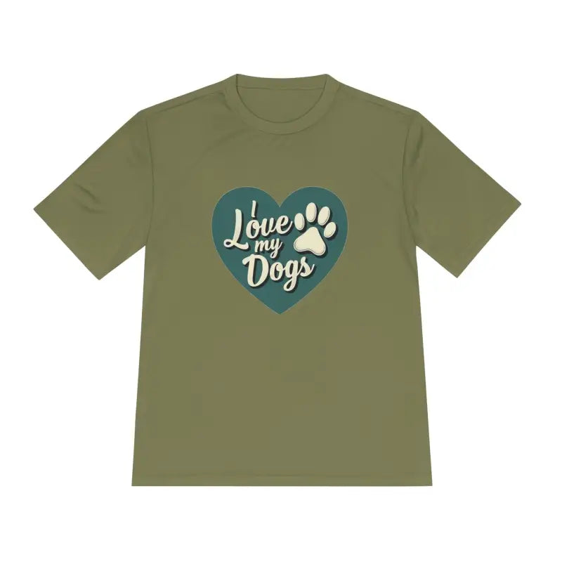 Olive green Love My Dogs Graphic T Shirt featuring a playful dog-themed design