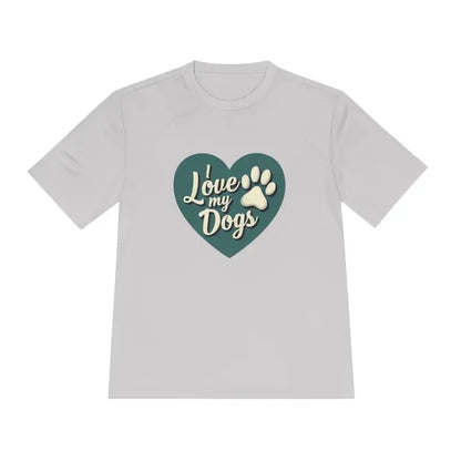 Gray T-shirt featuring a heart and paw print design for dog lovers
