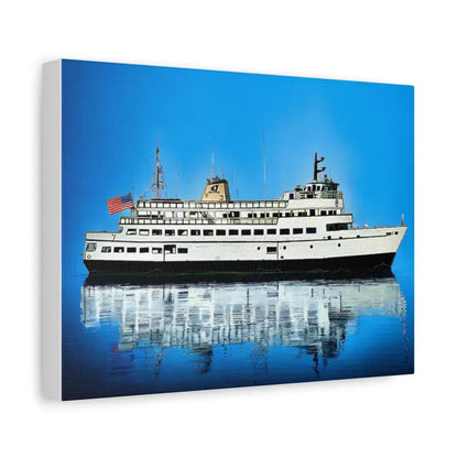 White ferry boat with American flag featured in M/V Carol Jean Block Island Ferry artwork