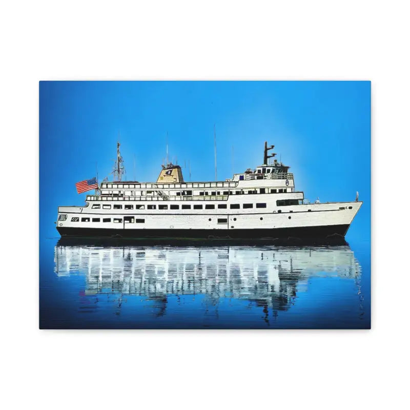 White ferry boat reflecting on water in M/V Carol Jean Block Island Ferry artwork