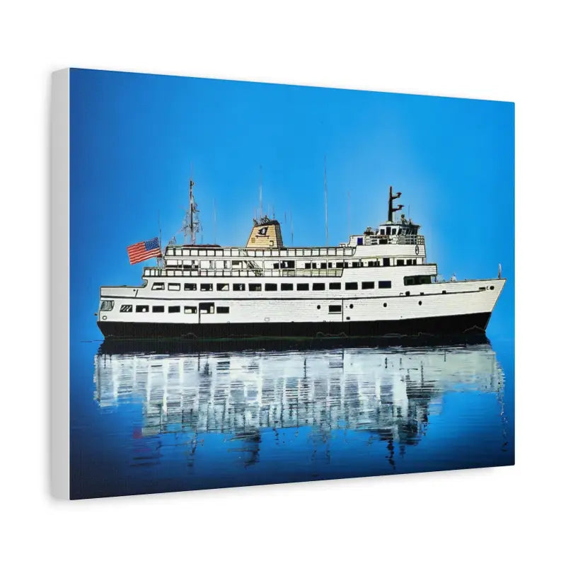 White ferry boat with American flag in M/V Carol Jean Block Island Ferry artwork