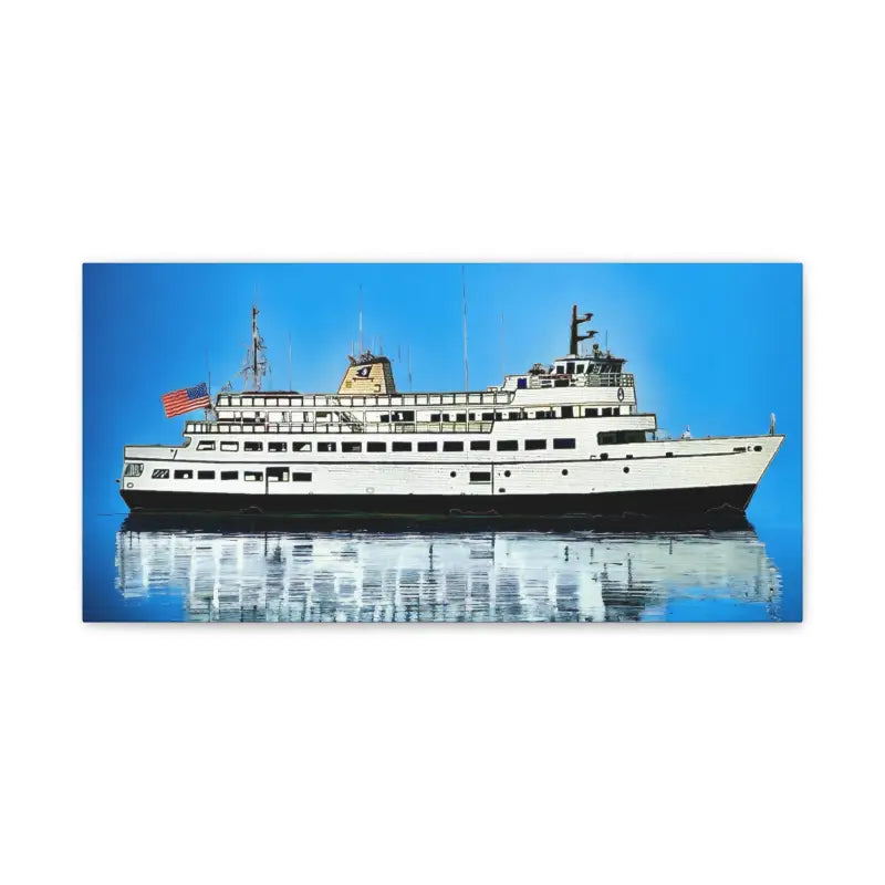 White ferry boat with American flag in M/V Carol Jean Block Island Ferry artwork