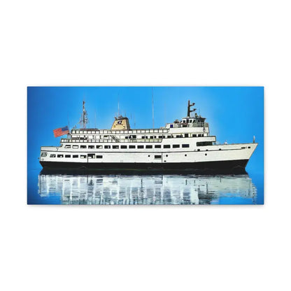 White ferry boat with American flag in M/V Carol Jean Block Island Ferry artwork