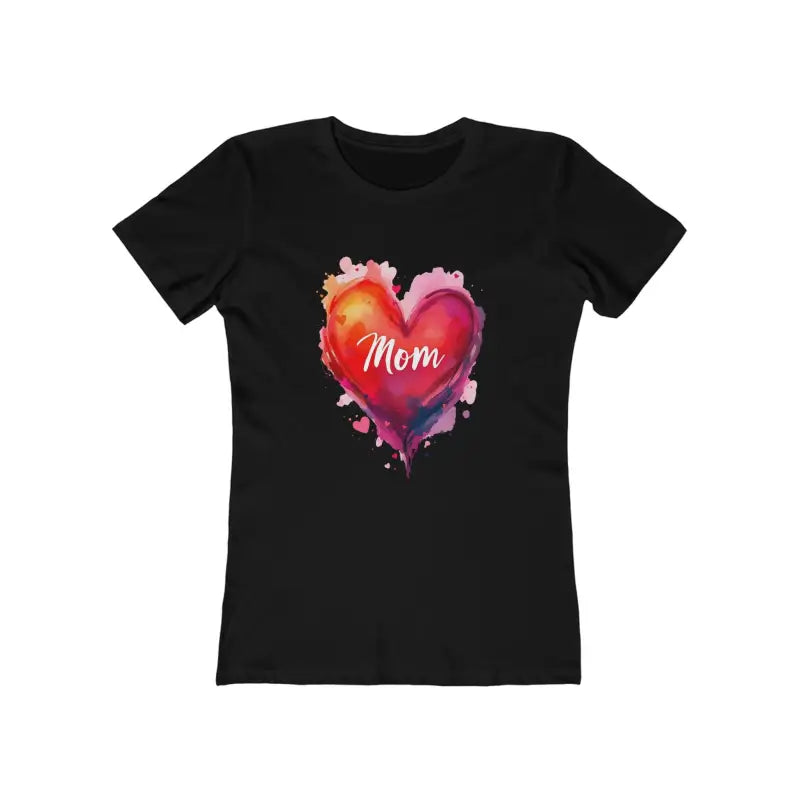 Black t-shirt featuring a watercolor heart design from Mama Love Women’s Collection