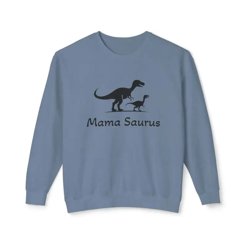 Blue Mama Saurus Sweatshirt featuring a dinosaur graphic for moms who love dinosaurs